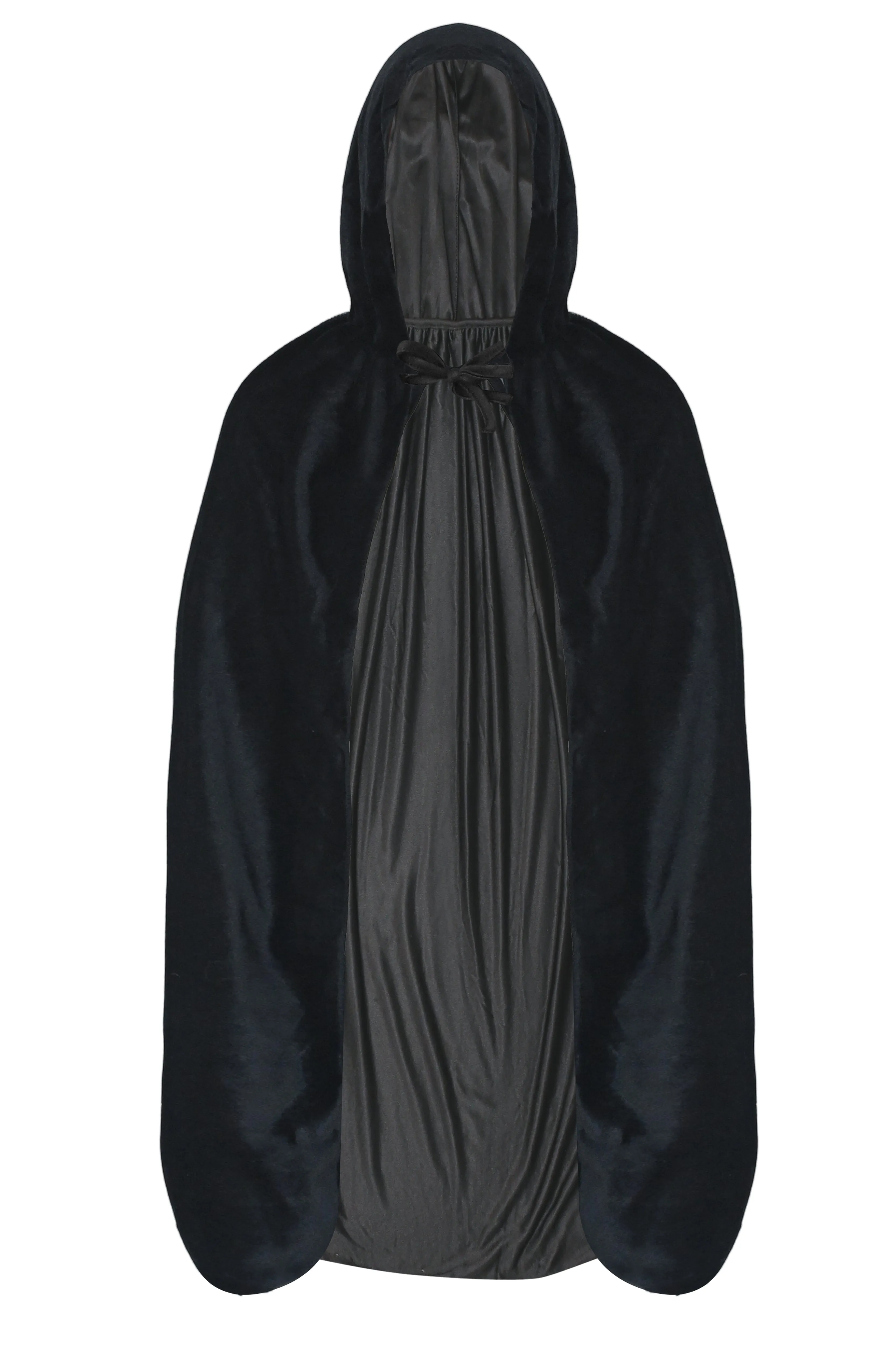 Black Velvet Hooded Cape - Kids Long Velour Vampire and Superhero Halloween Costume Cloak with Hood for Boys and Girls