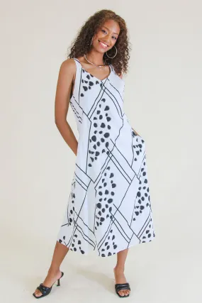 BLACK WHITE DOTS SLEEVELESS DRESS