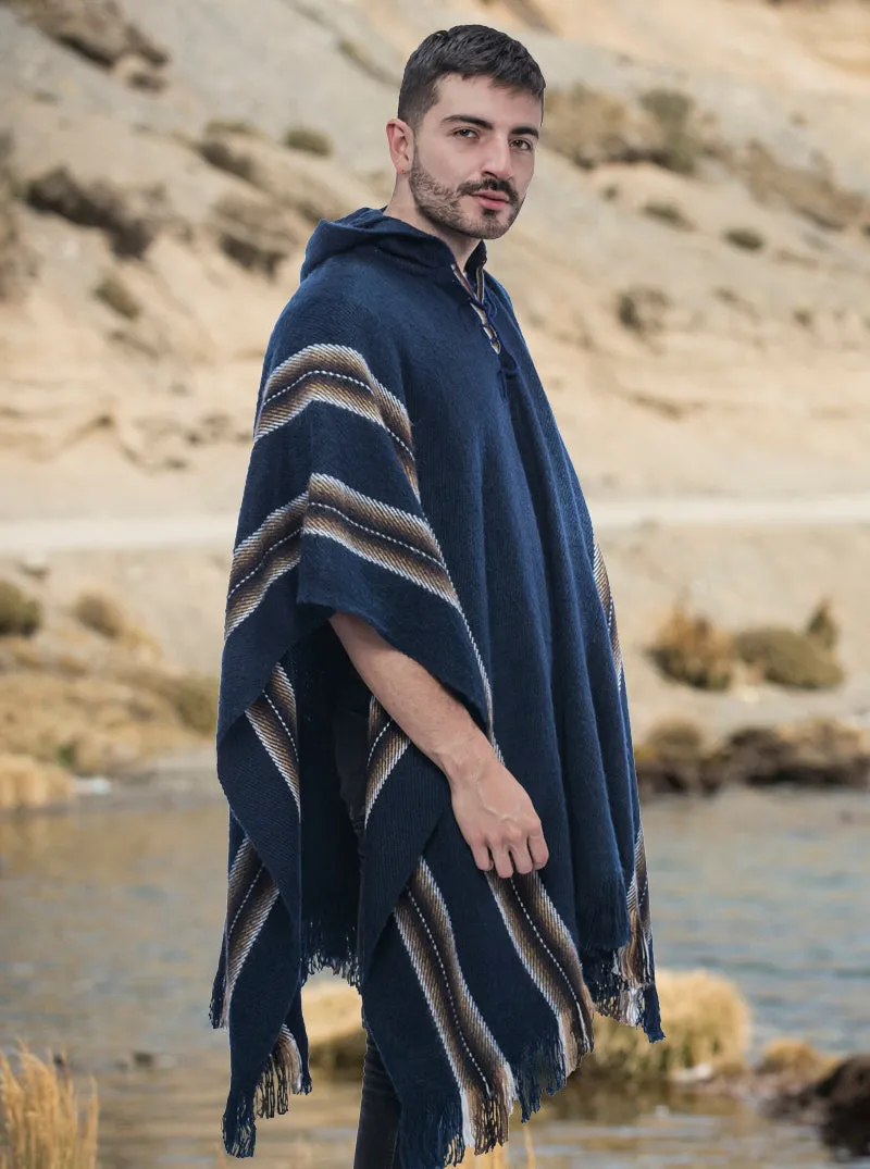 Blue Alpaca Poncho for Men