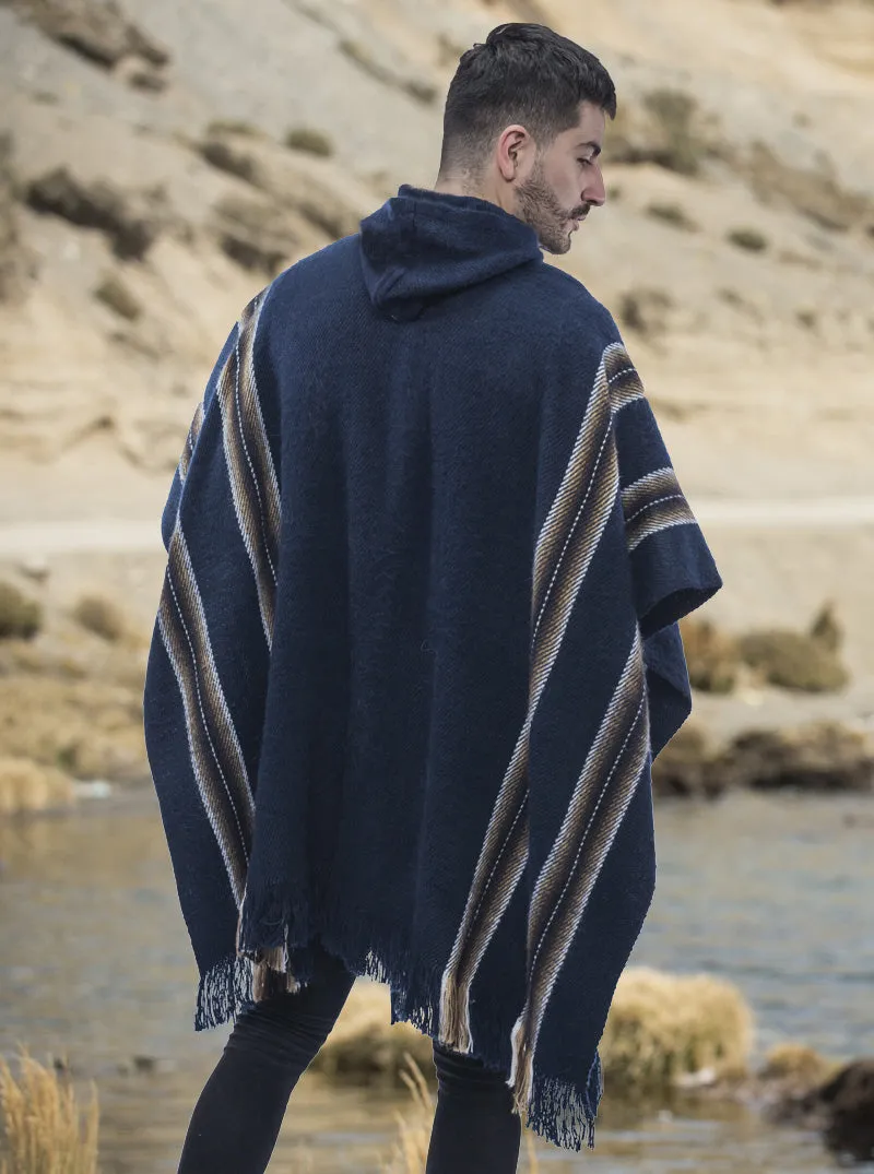 Blue Alpaca Poncho for Men