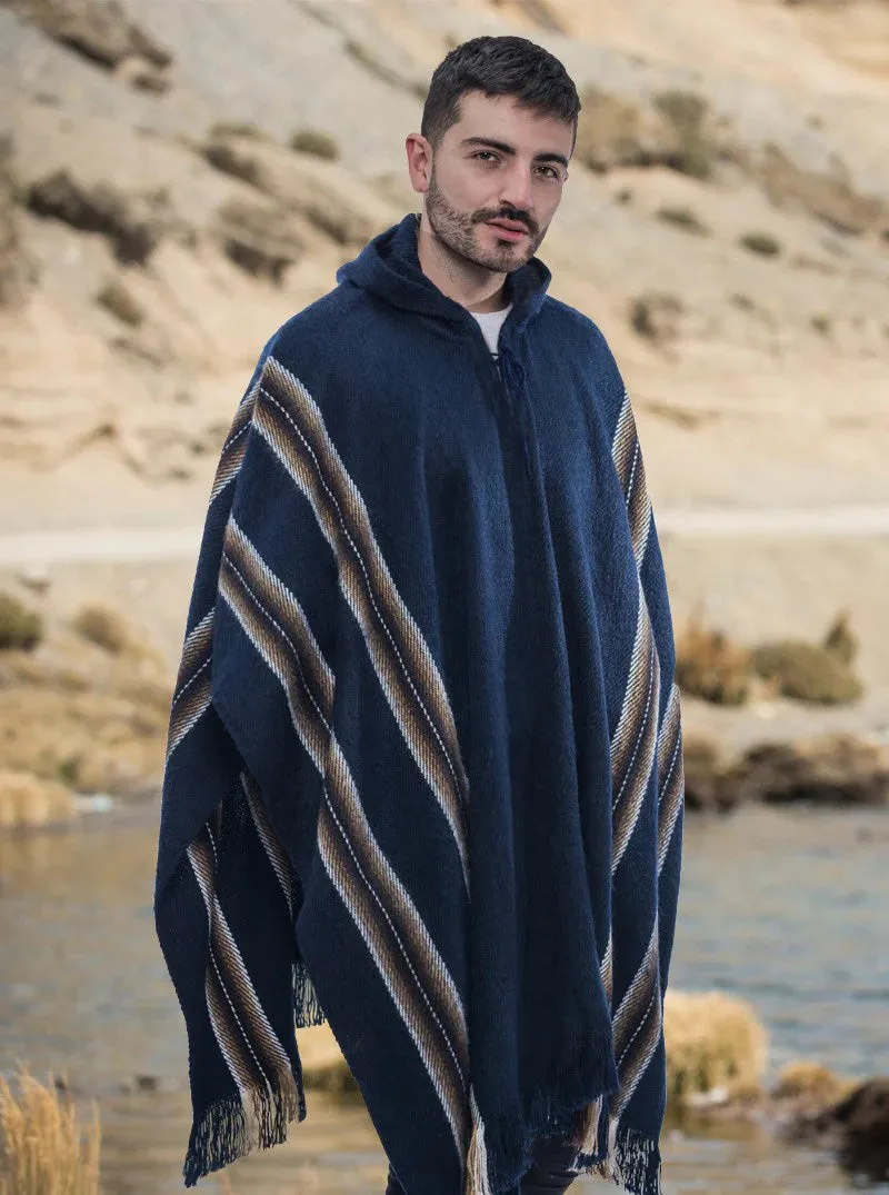 Blue Alpaca Poncho for Men