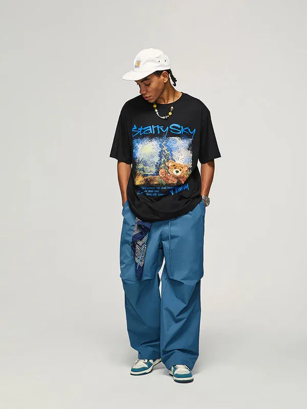 Blue Cargo Pants with Drawstring