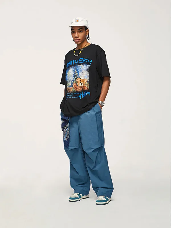 Blue Cargo Pants with Drawstring