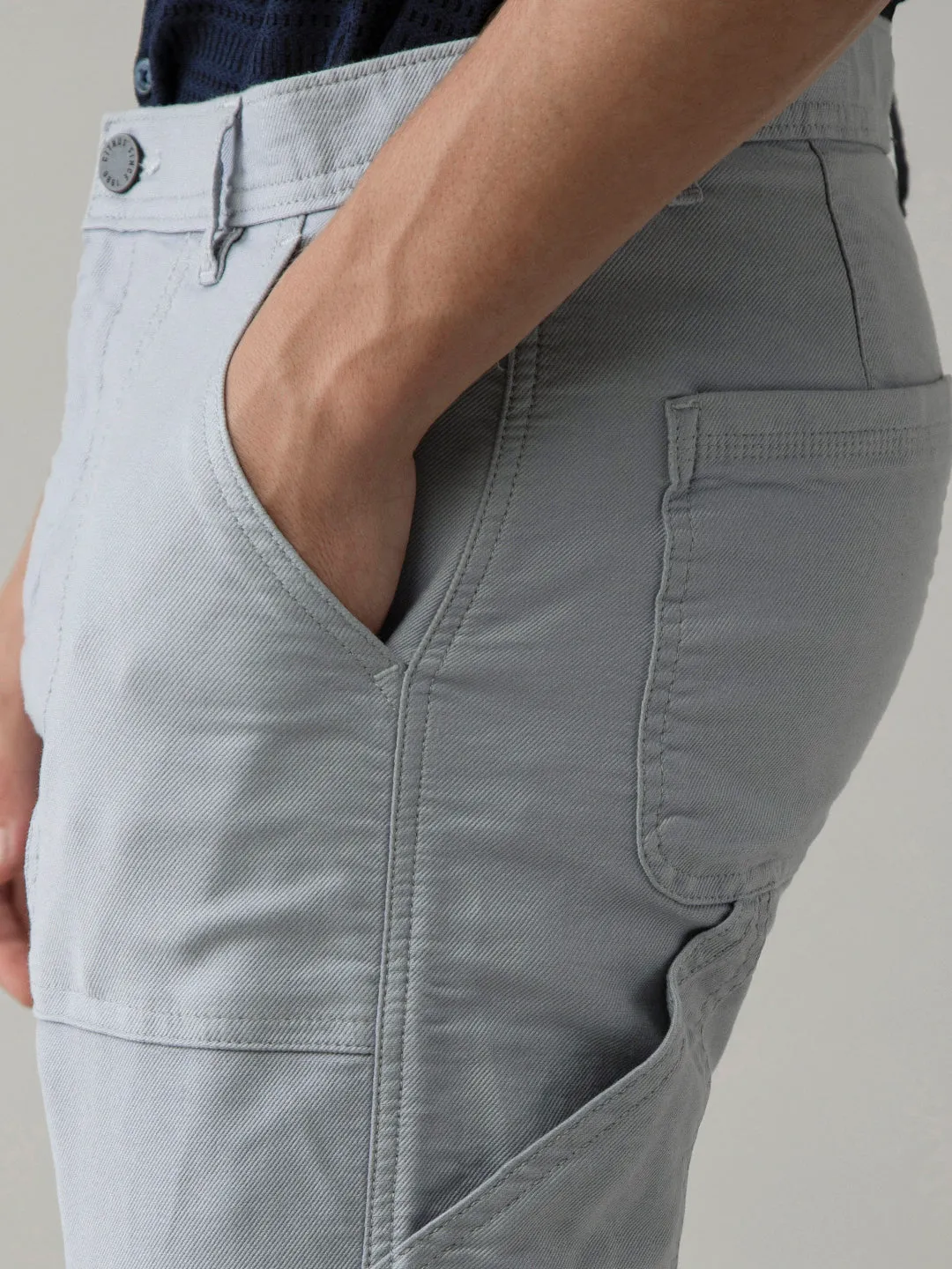 Blue Grey Plain Cargo Pant