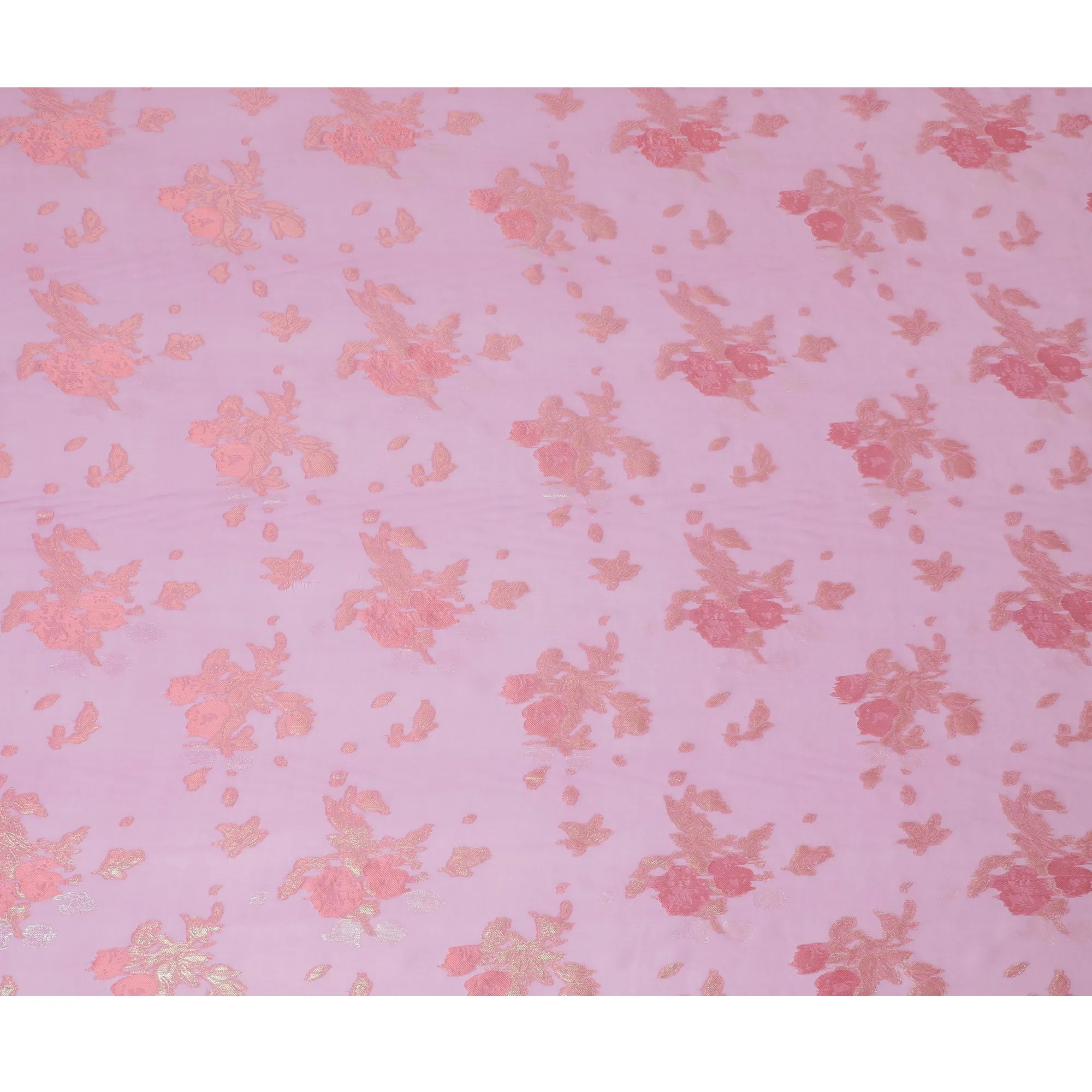 Blush Pink Silk Chiffon Fabric with Rose Gold Floral Lurex, 110 cm Width - Imported from South Korea-D20238