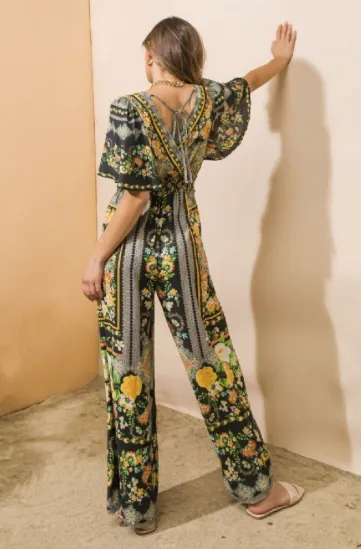 Boho Floral Wide Leg Jumpsuit