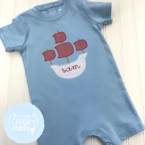 Boy Romper - Pirate Ship on Light Blue Romper