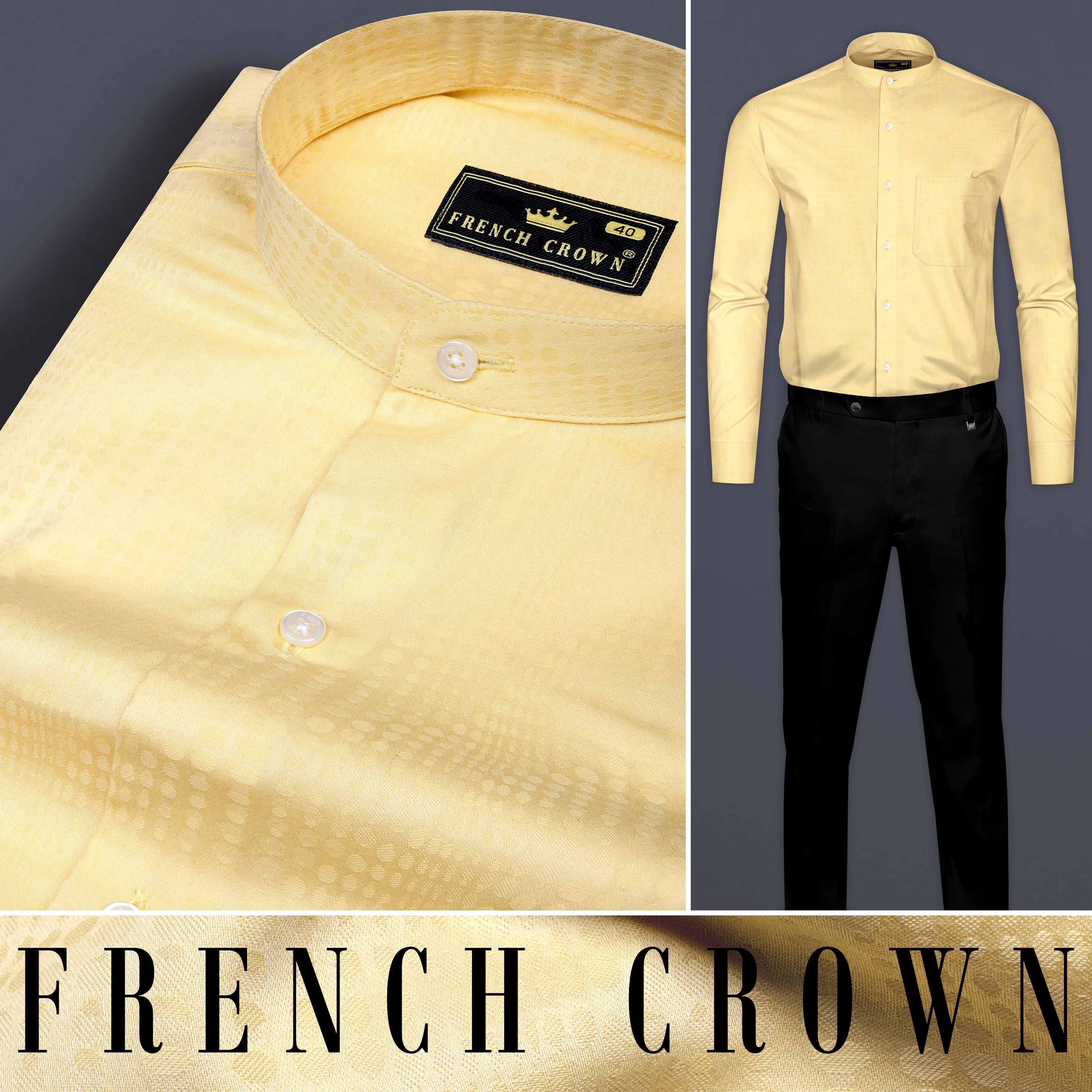 Brandy Yellow Jacquard Textured Premium Giza Cotton Shirt