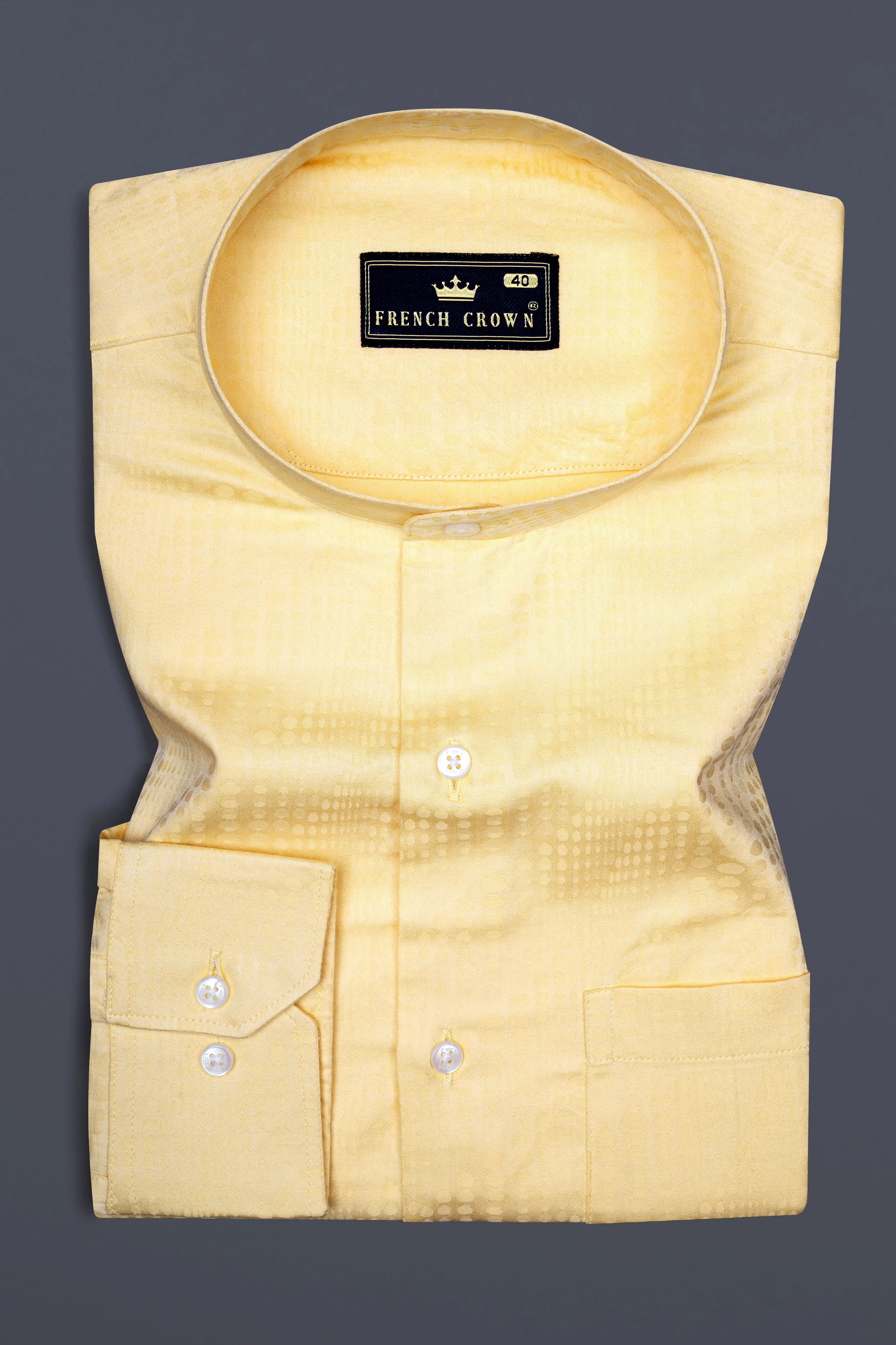 Brandy Yellow Jacquard Textured Premium Giza Cotton Shirt