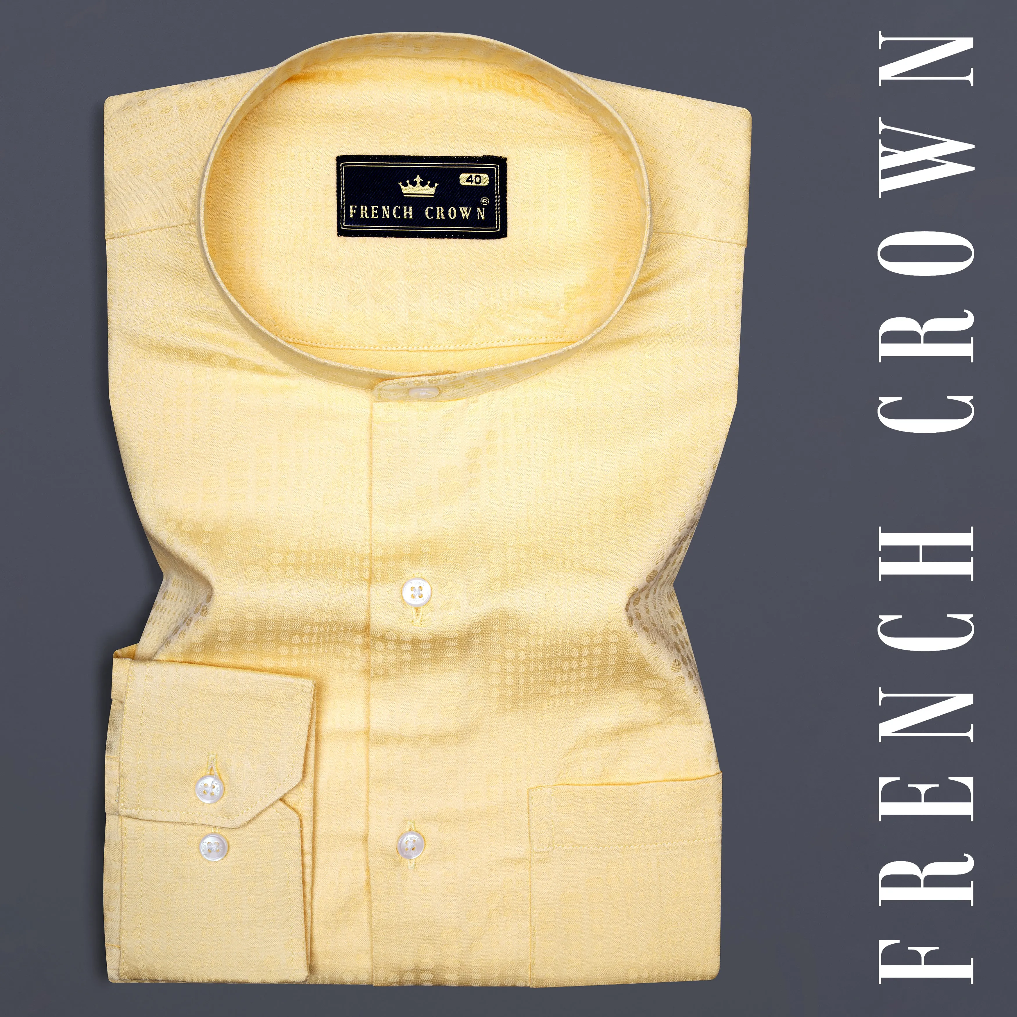 Brandy Yellow Jacquard Textured Premium Giza Cotton Shirt