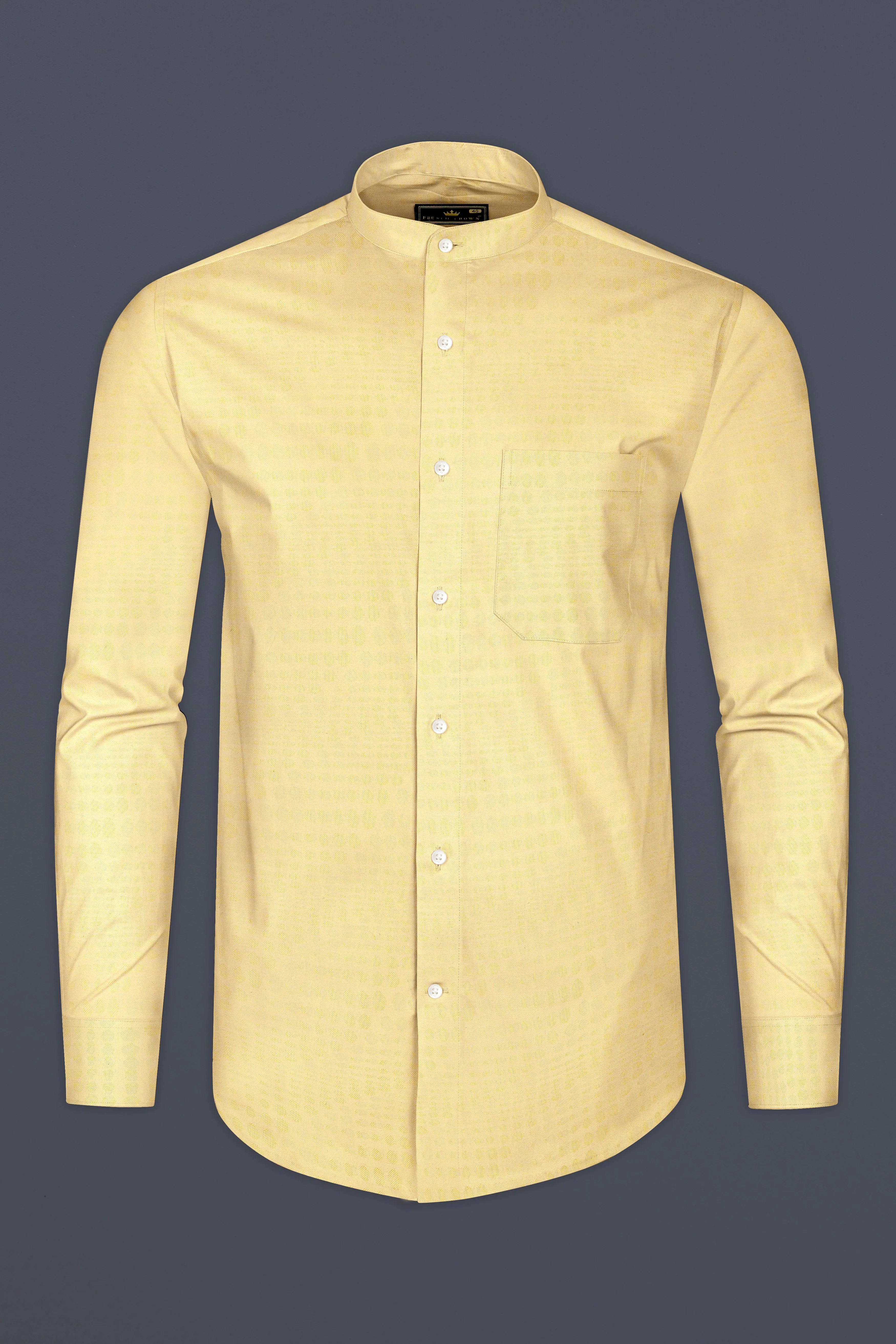 Brandy Yellow Jacquard Textured Premium Giza Cotton Shirt