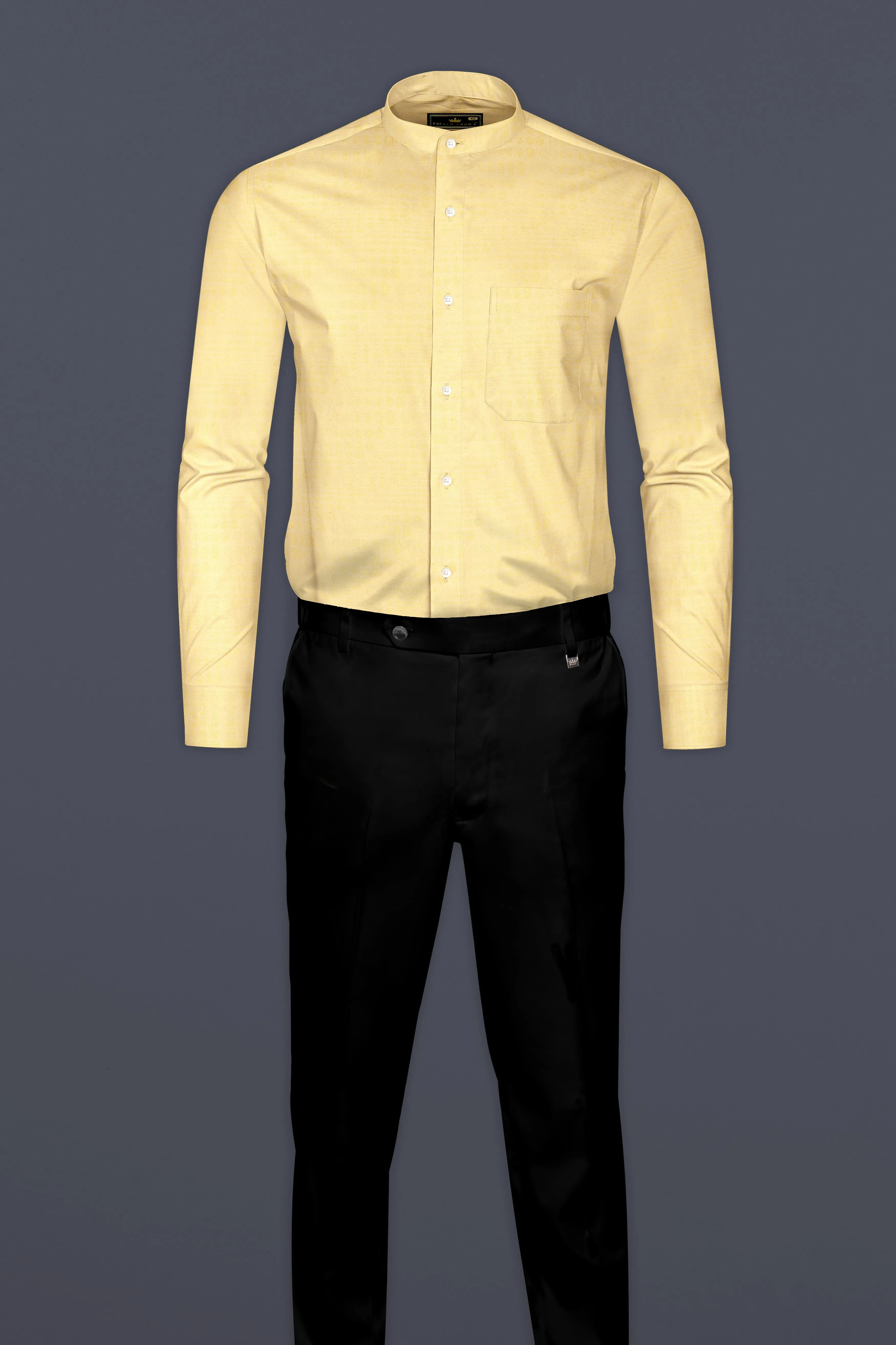 Brandy Yellow Jacquard Textured Premium Giza Cotton Shirt