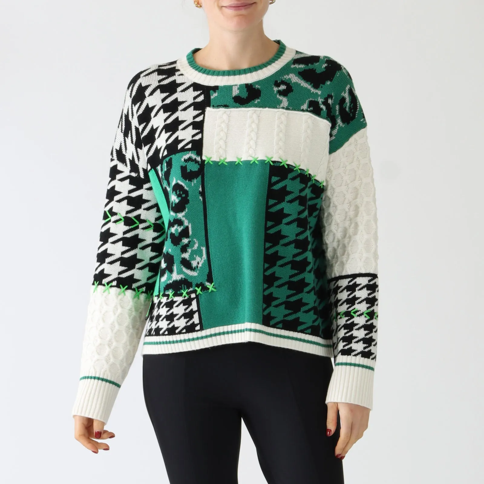 Brilliant Green Patchwork Wool Sweater