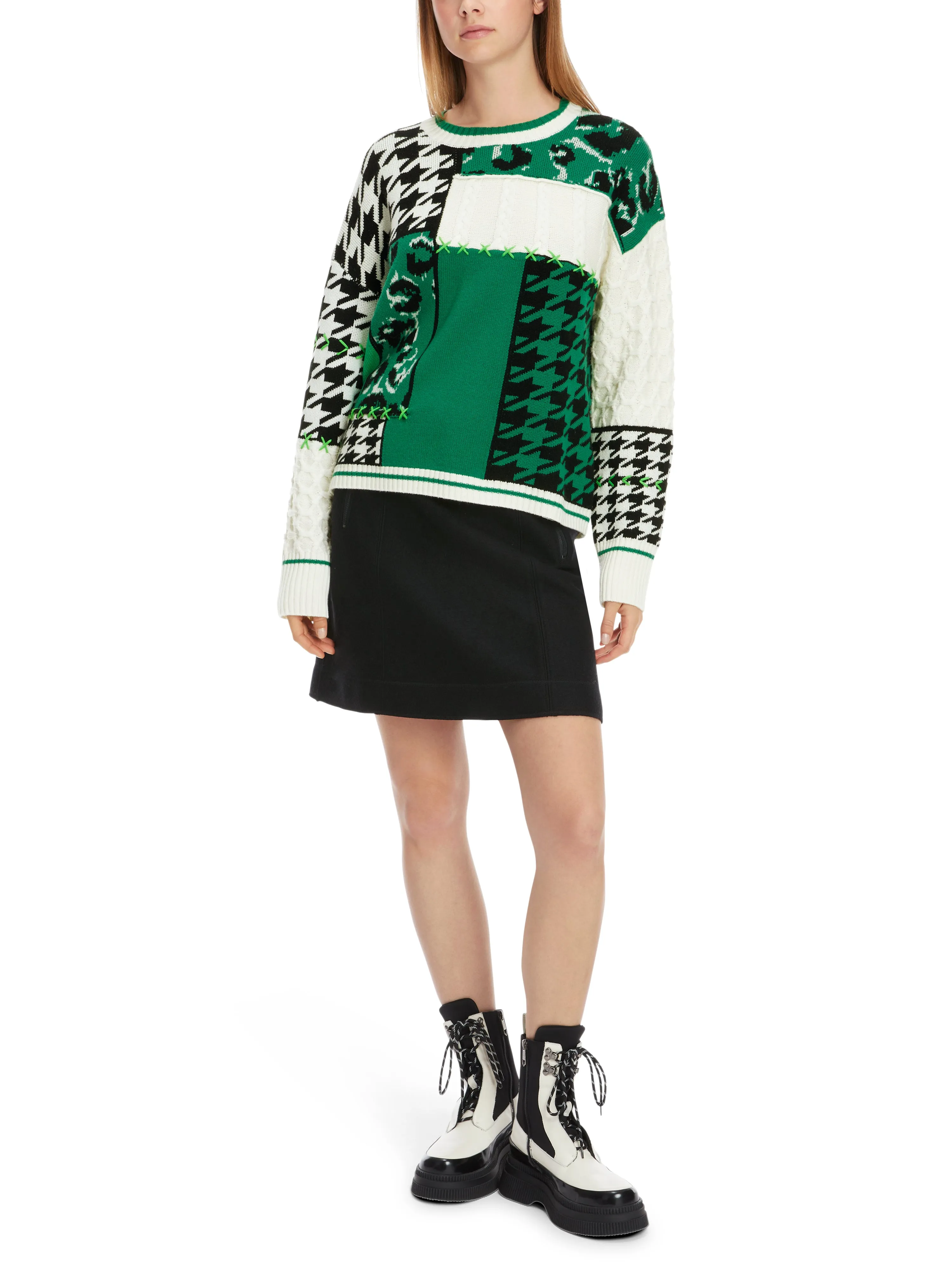 Brilliant Green Patchwork Wool Sweater