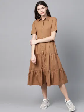 Brown Tiered Shirt Dress