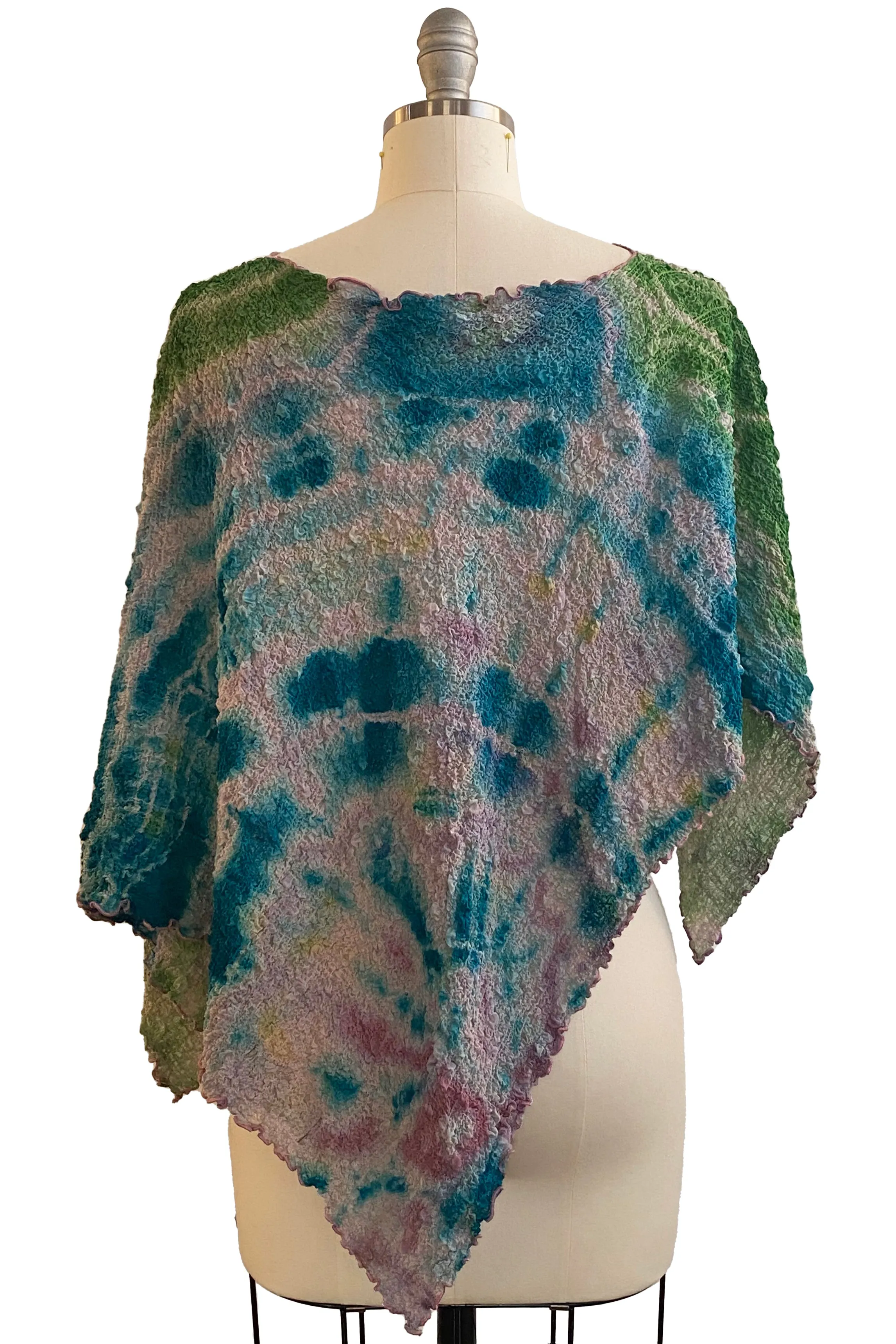 Bubble Silk Poncho w/ River Dye - Turquoise, Pink, & Chartreuse