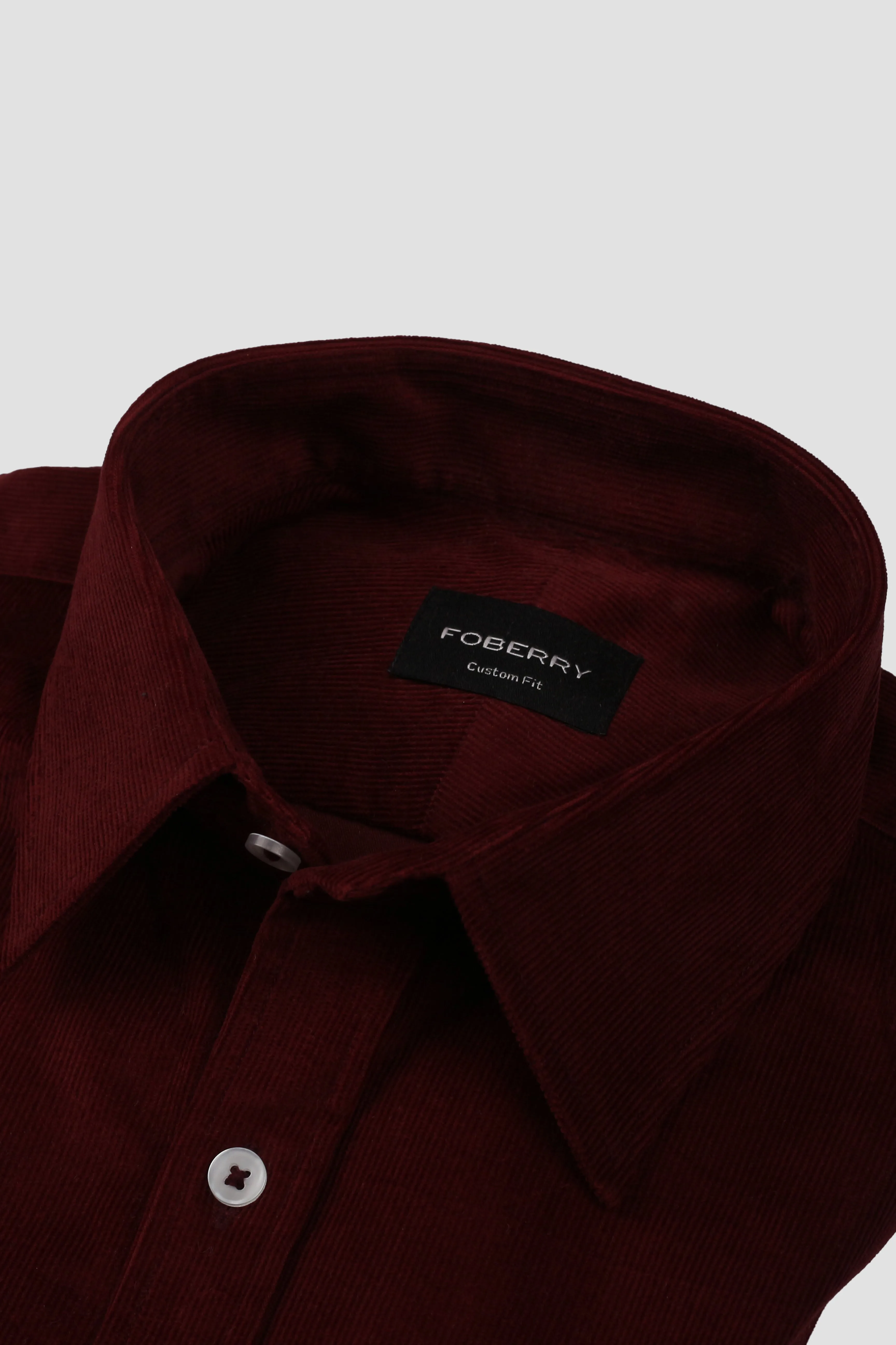 Burgundy Corduroy Shirt - Classic Straight Collar