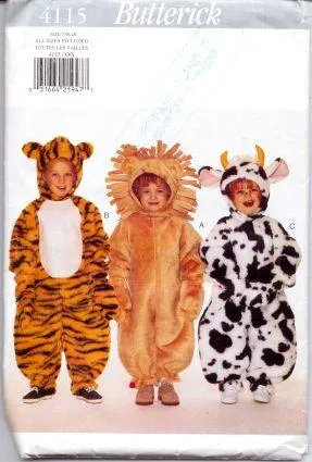 Butterick 4115 Toddler Lion Tiger Cow Animal Halloween Costume Sewing Pattern Vintage