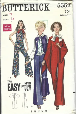 Butterick 5552 Ladies Bell Bottom Jumpsuit Vintage Sewing Pattern 1960s