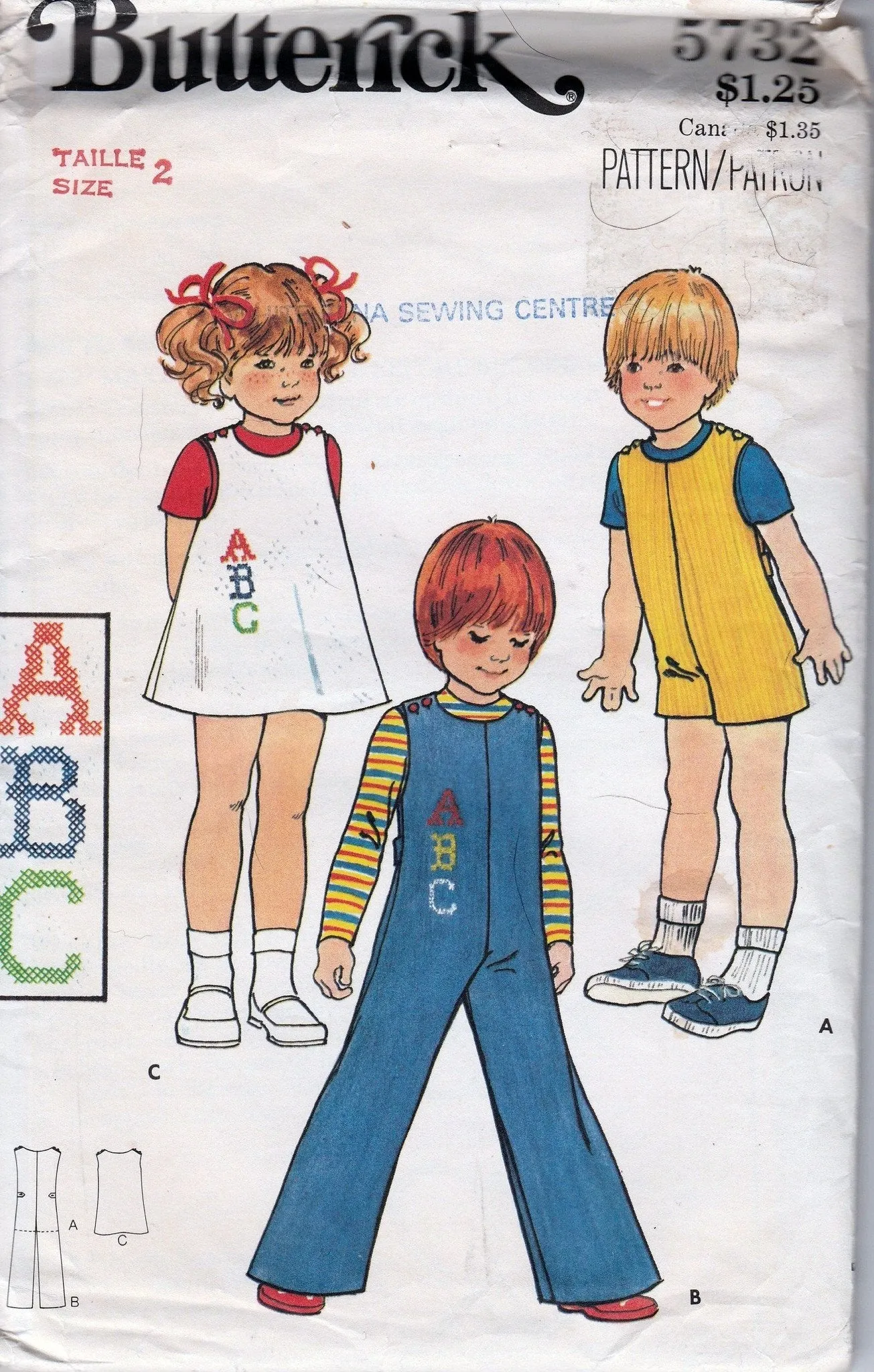 Butterick 5732 Toddler Jumpsuit Jumper Dress Vintage Pattern 1970's