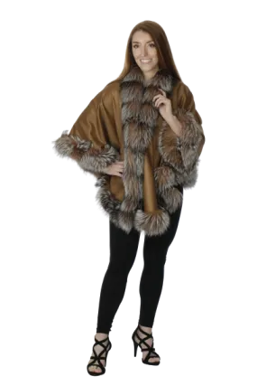 Camel Cashmere Cape with Crystal Fox