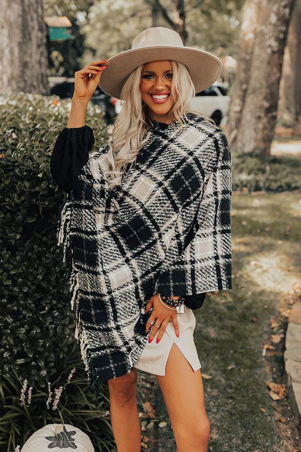 Capture A Memory Plaid Poncho In Black