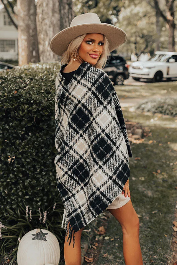 Capture A Memory Plaid Poncho In Black