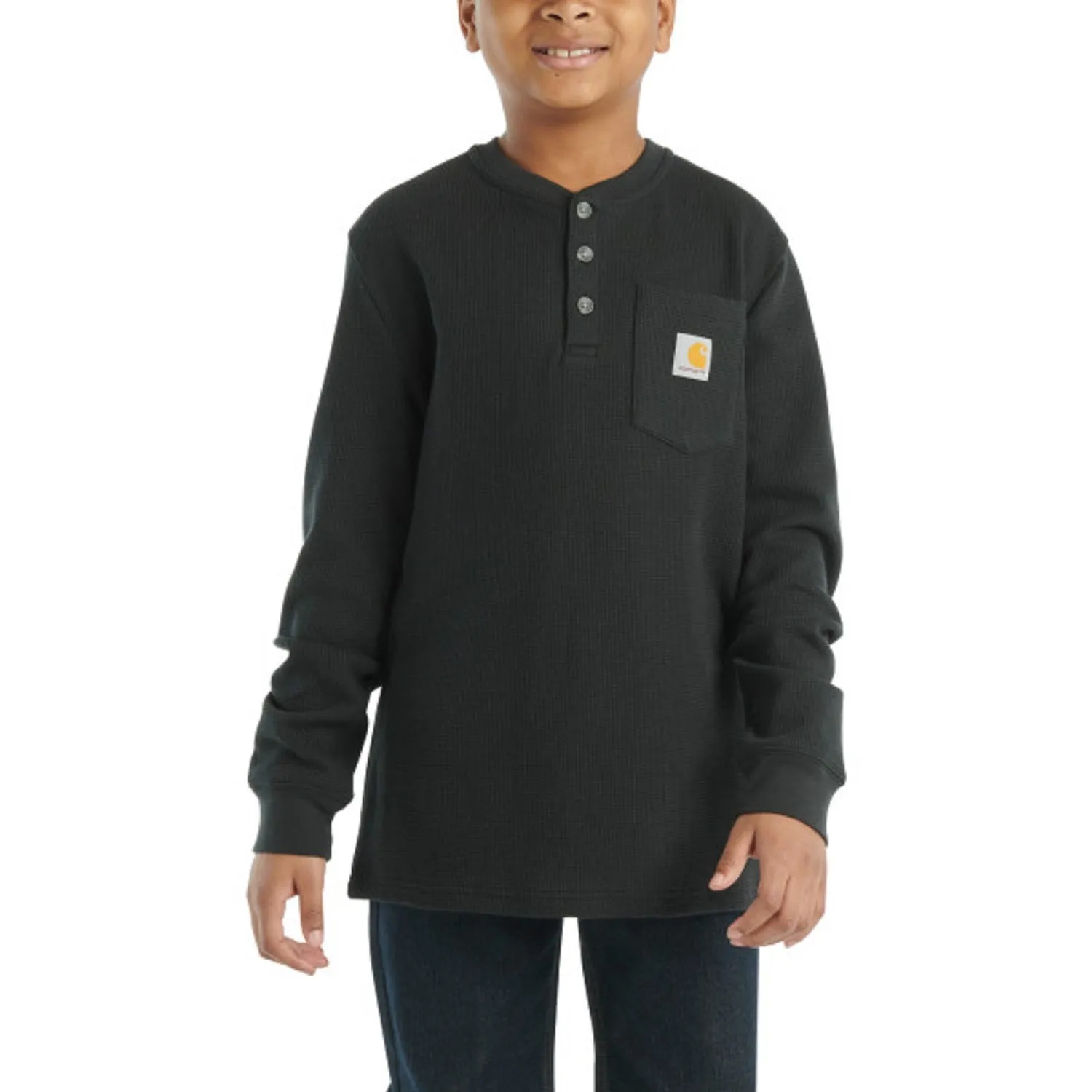 Carhartt Boys' Logo Chest Pocket Long Sleeve Henley T-Shirt