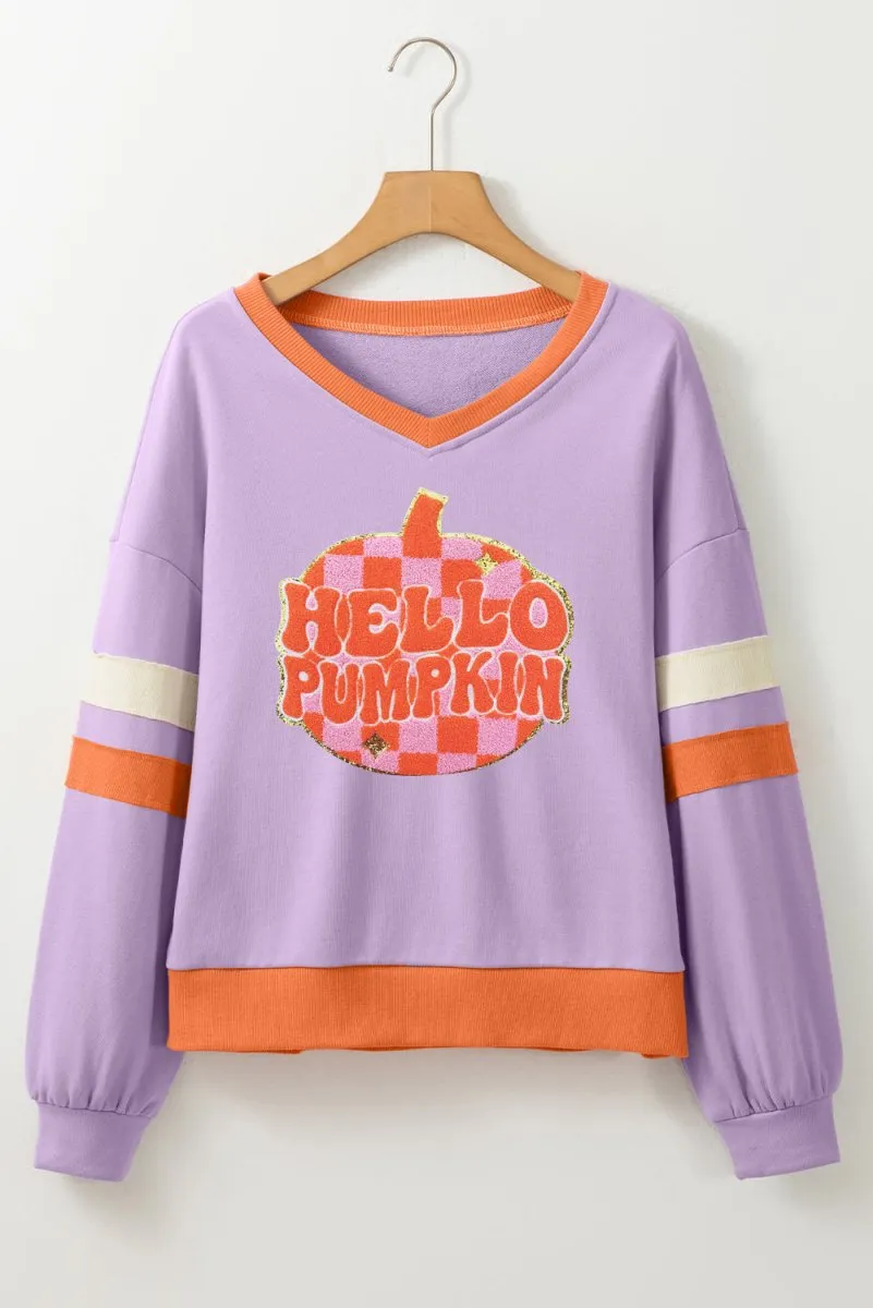 Chenille "HELLO PUMPKIN" Graphic Sweatshirt