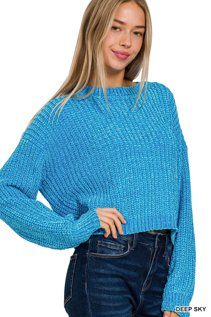 Chenille Round Neck Crop Sweater