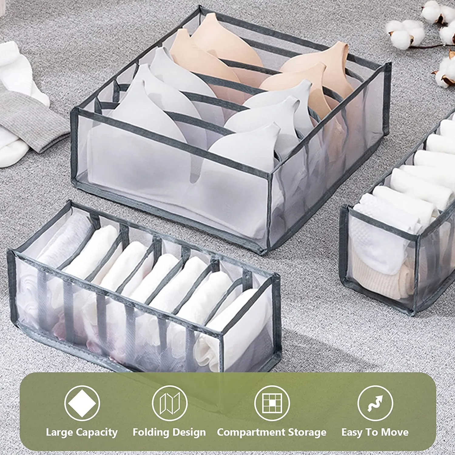 Collapsible Storage Box with 6 Compartment Dividers