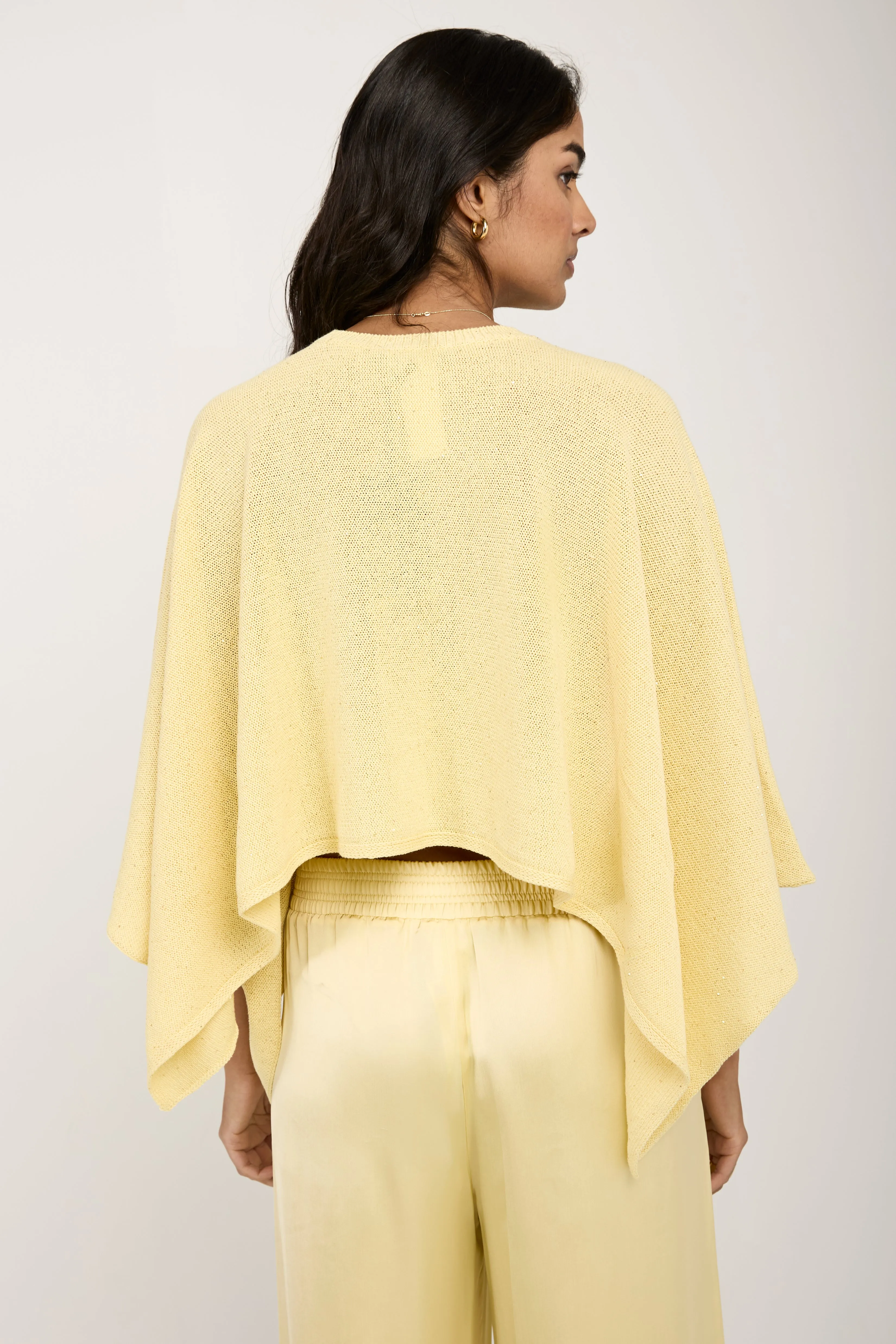 Cotton Linen Cape Sweater with Sequins in Yellow