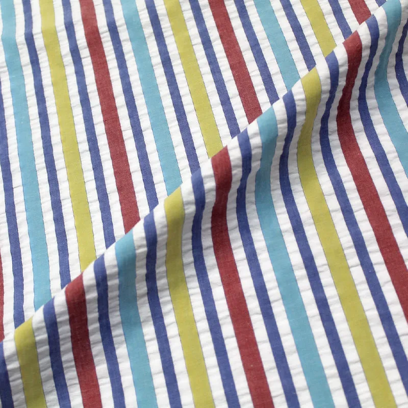 Cotton Seersucker Stripe - Blue, Red and Yellow