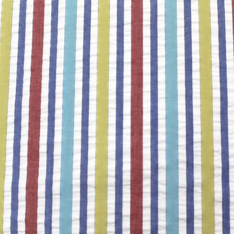 Cotton Seersucker Stripe - Blue, Red and Yellow