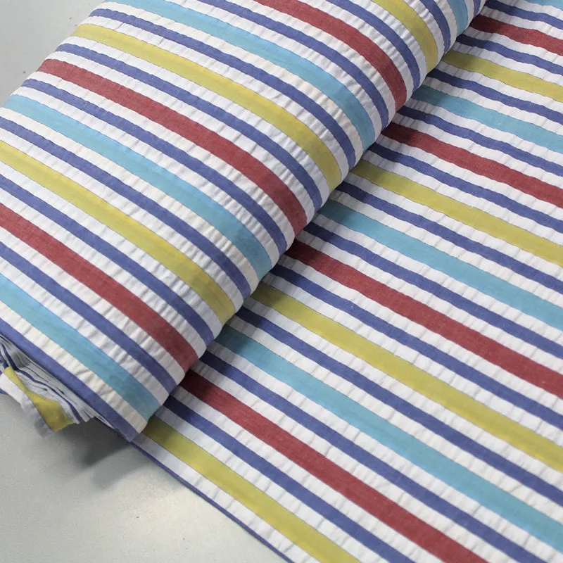 Cotton Seersucker Stripe - Blue, Red and Yellow