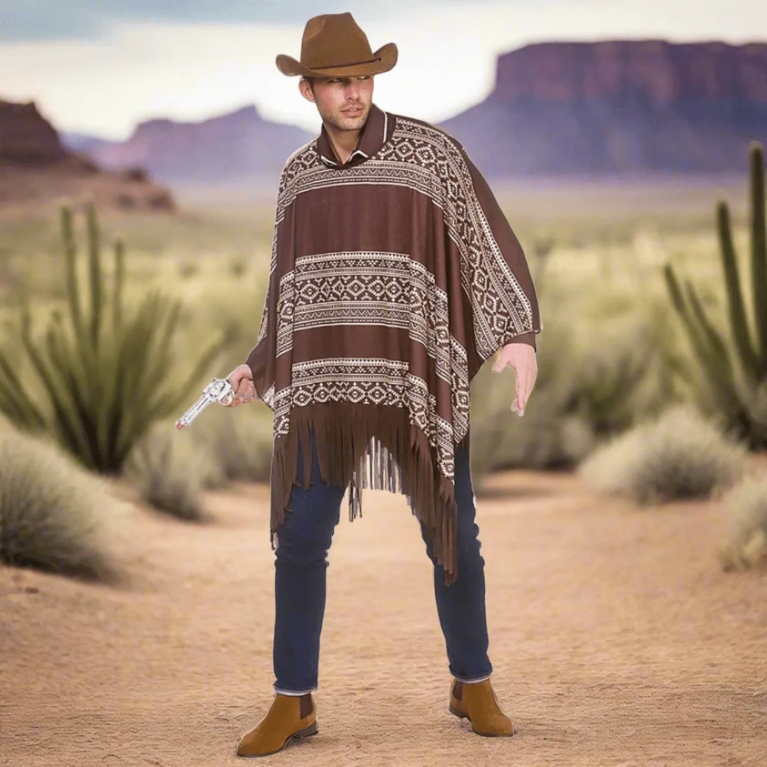 Cowboy Poncho Wild West Mexican Fringed Cape Fancy Dress