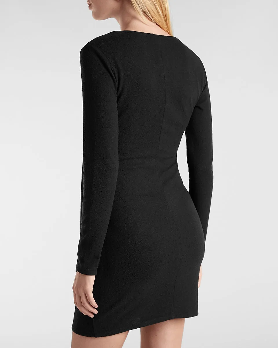 Cozy Wrap Front Mini Dress in Pitch Black