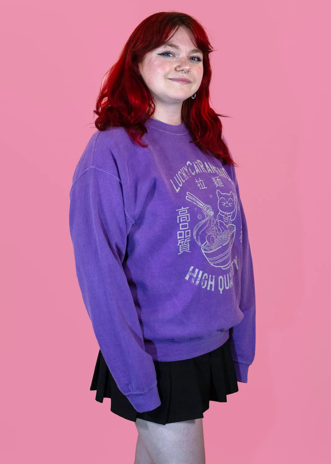 Daisy Street - Purple Lucky Cat Ramen Noodles Sweater