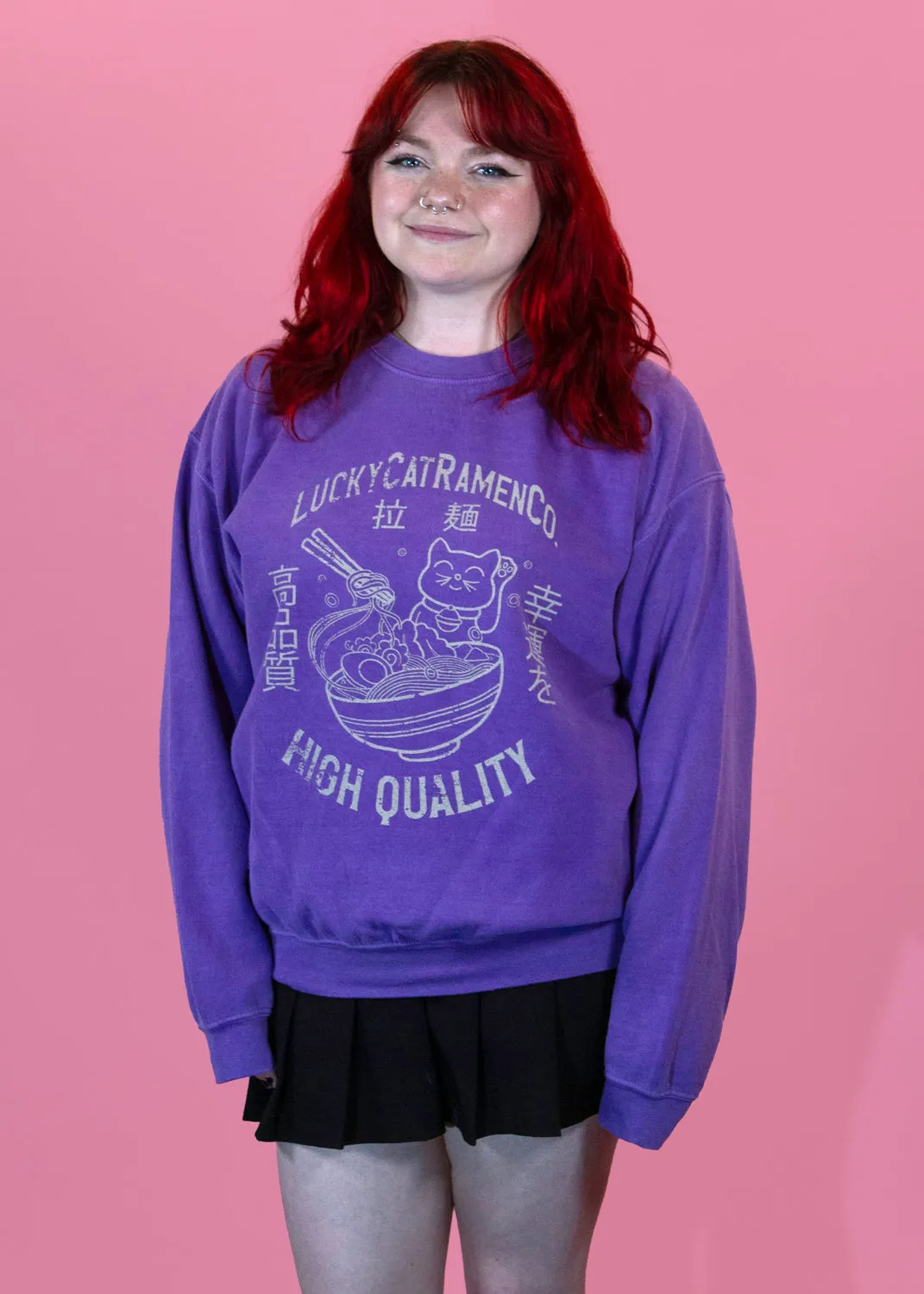 Daisy Street - Purple Lucky Cat Ramen Noodles Sweater