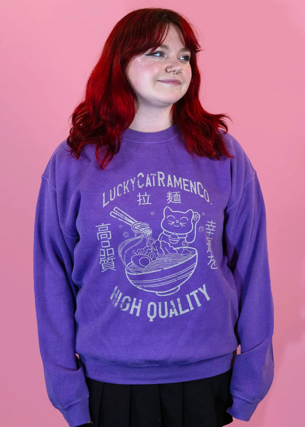 Daisy Street - Purple Lucky Cat Ramen Noodles Sweater