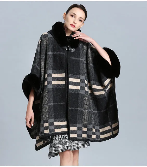 DEIA Winter Plaid Poncho Wool Coat Free Size