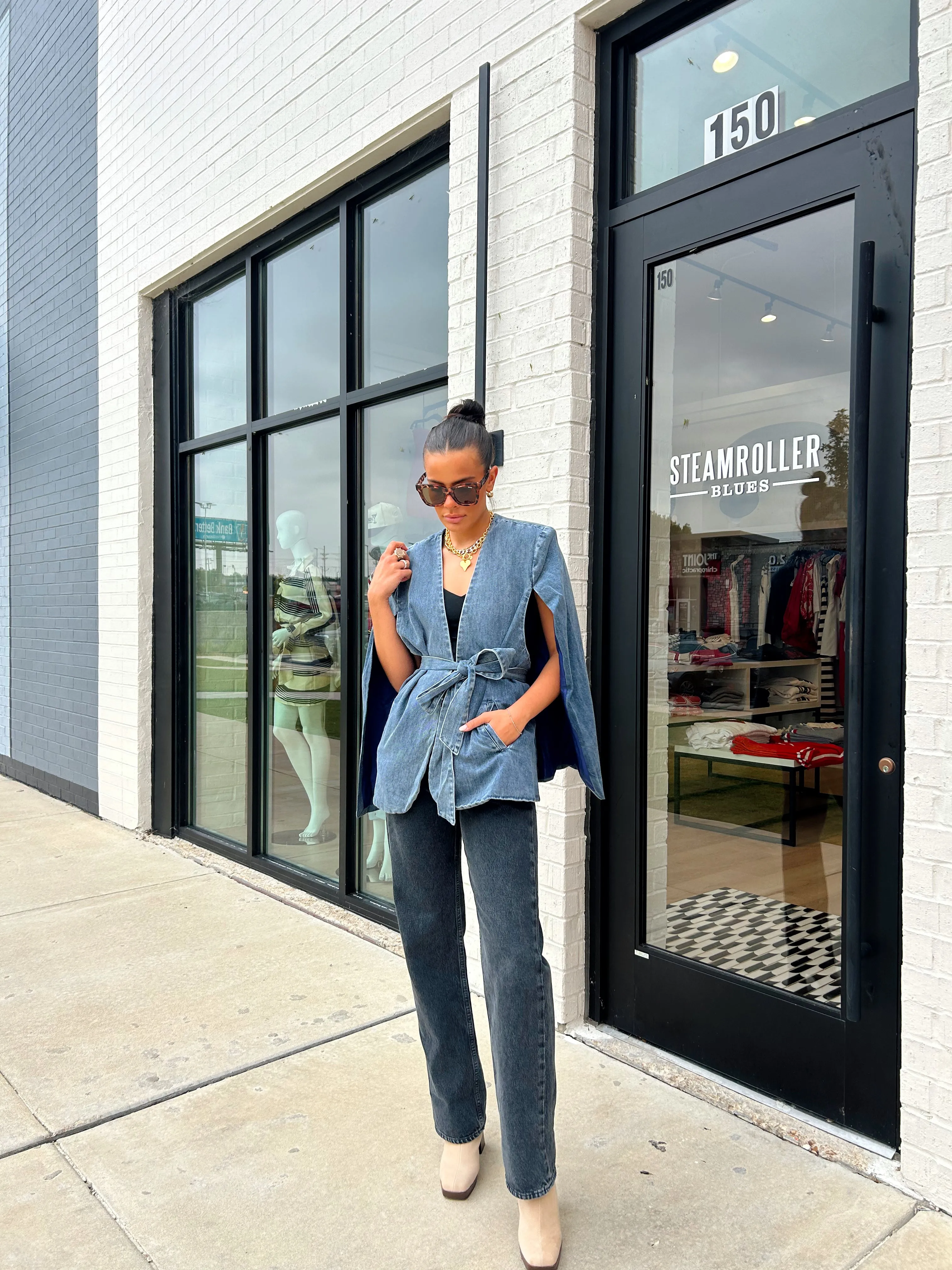 DENIM CAPE BLAZER