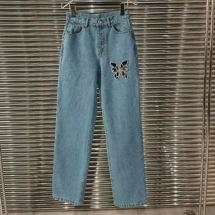 Diamond Butterfly Denim Trousers