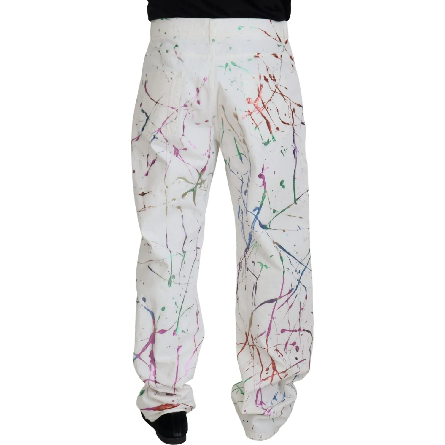 Dolce & Gabbana Chic White Splash Print Denim Pants