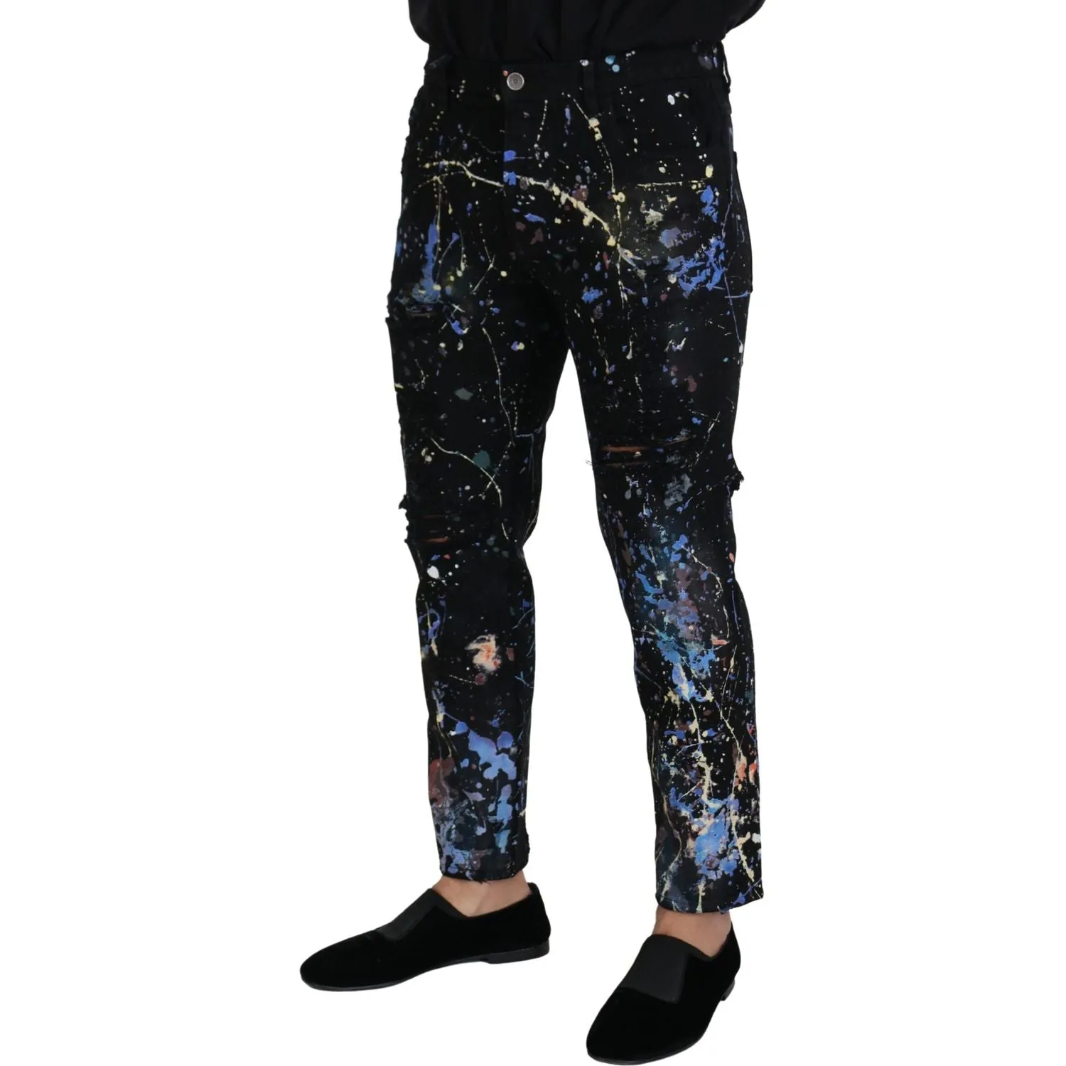 Dolce & Gabbana Exquisite Color Splash Print Denim Pants