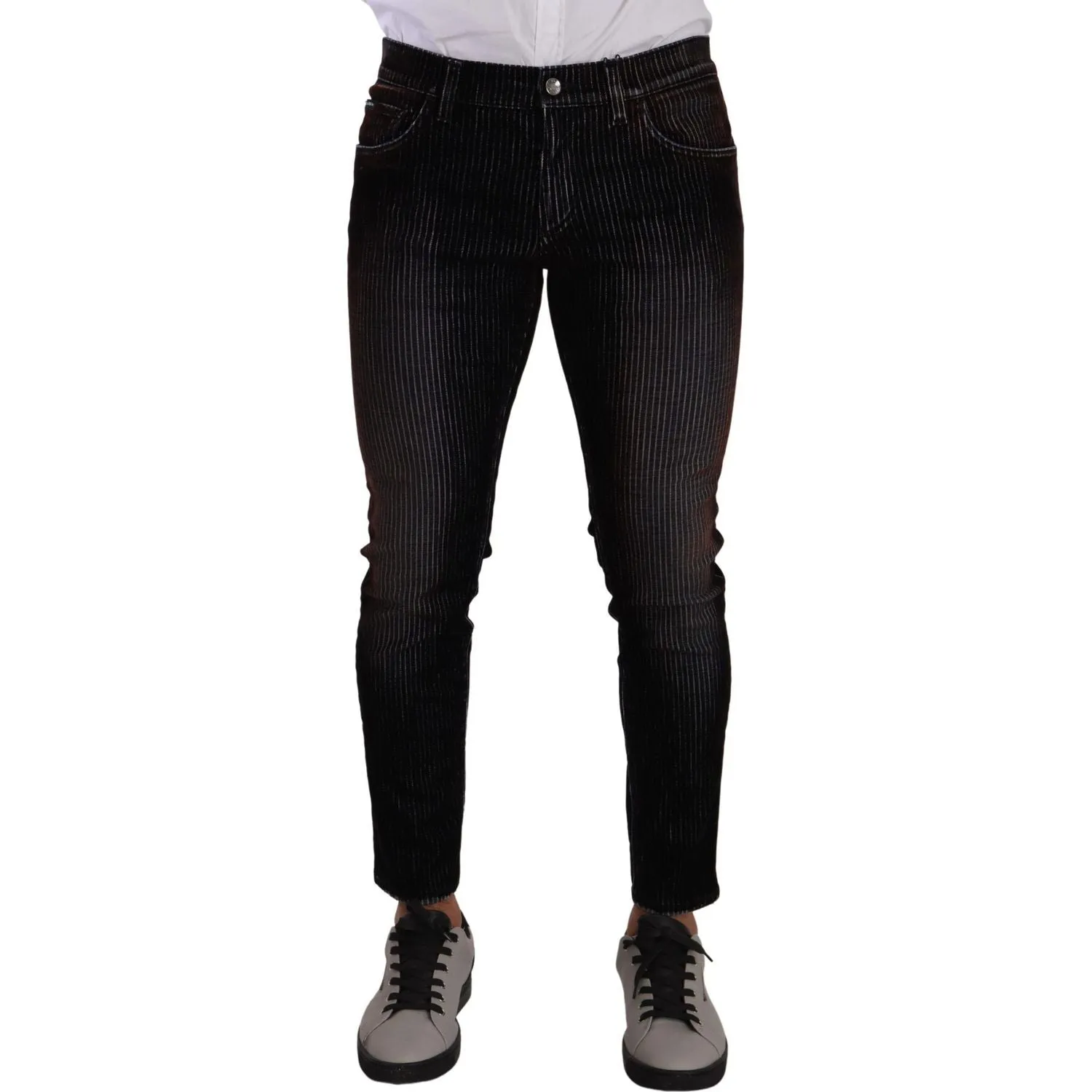 Dolce & Gabbana Sleek Striped Black Slim Fit Denim