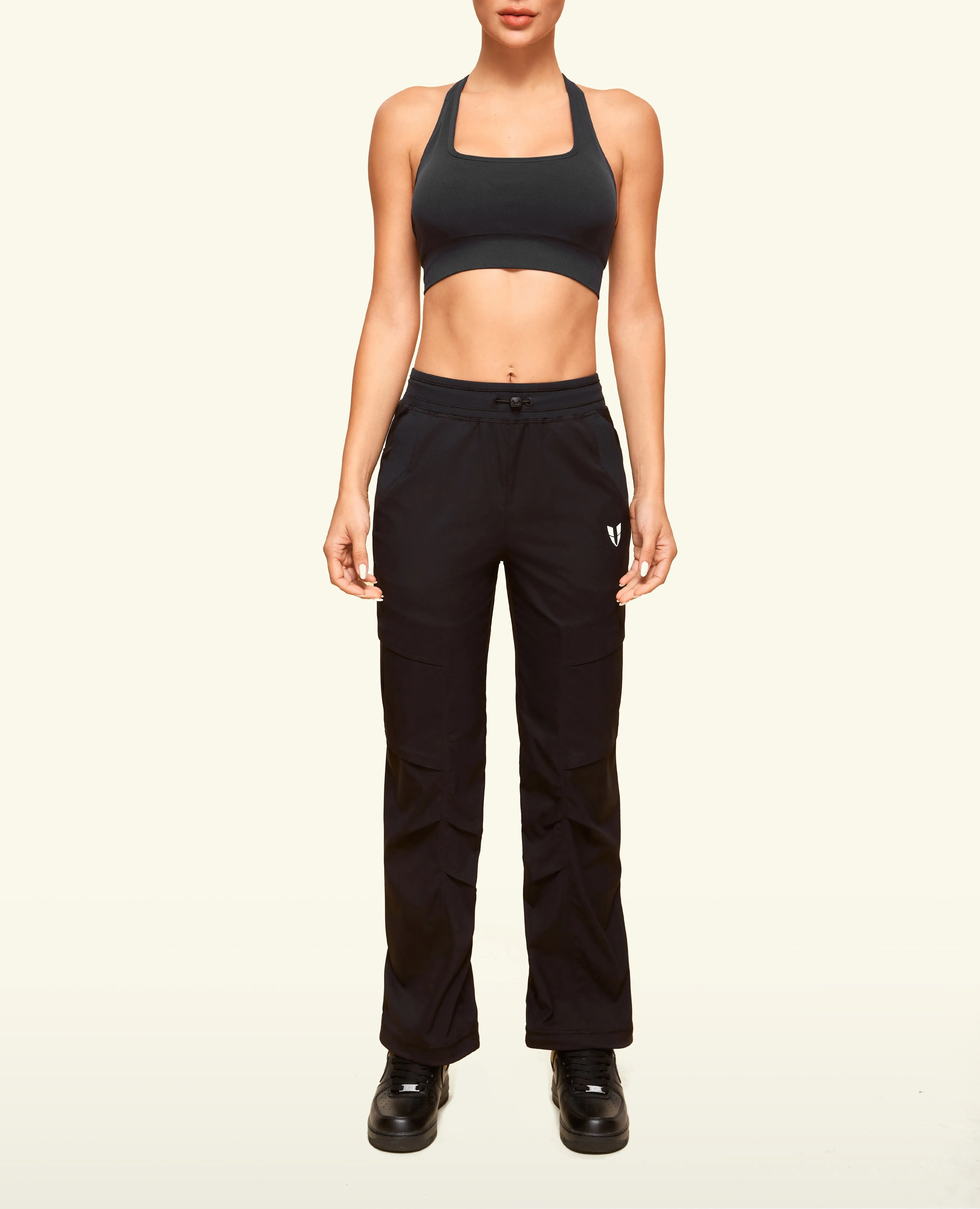 Drawstring Pocket Loose Fit Pants - Black