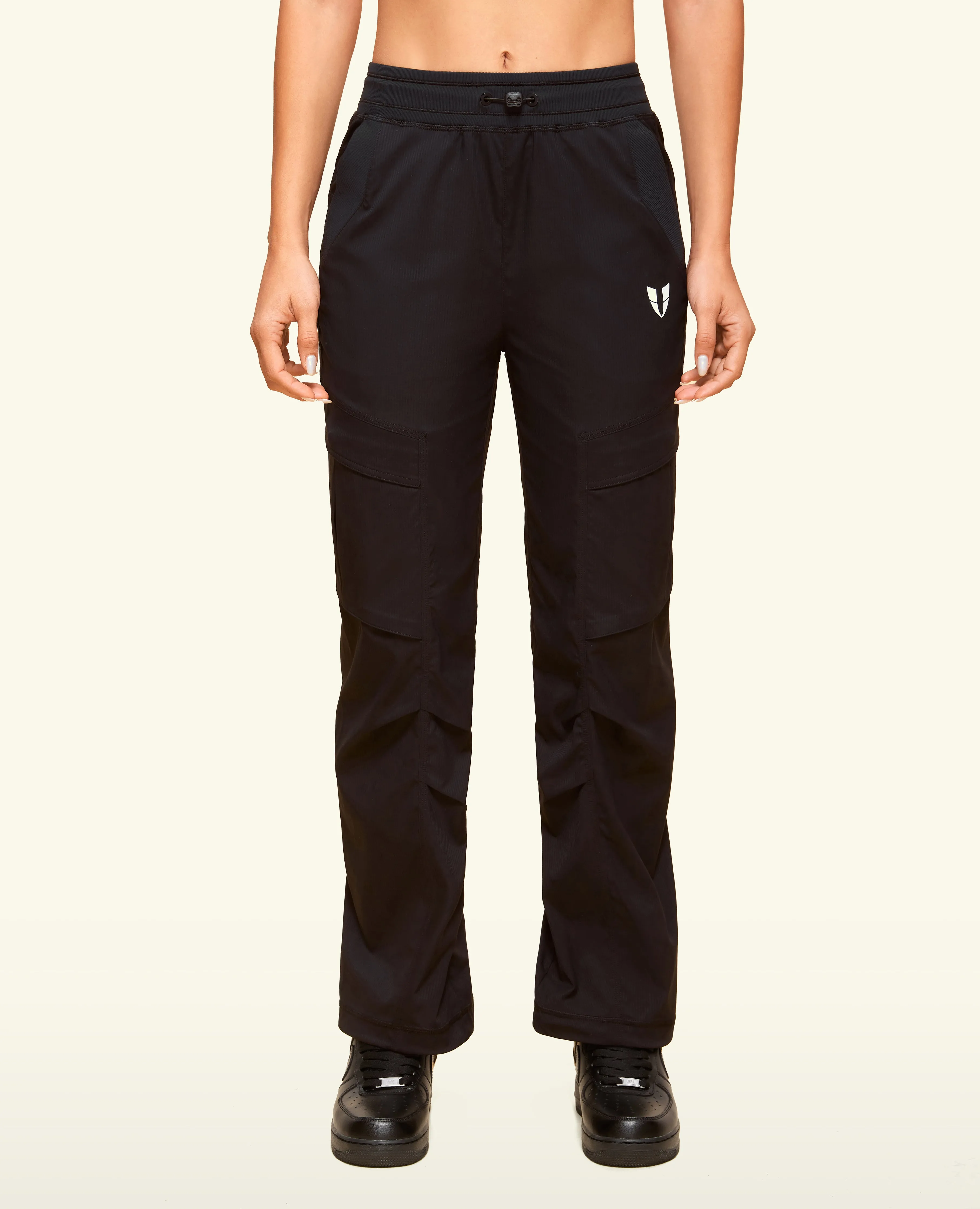 Drawstring Pocket Loose Fit Pants - Black