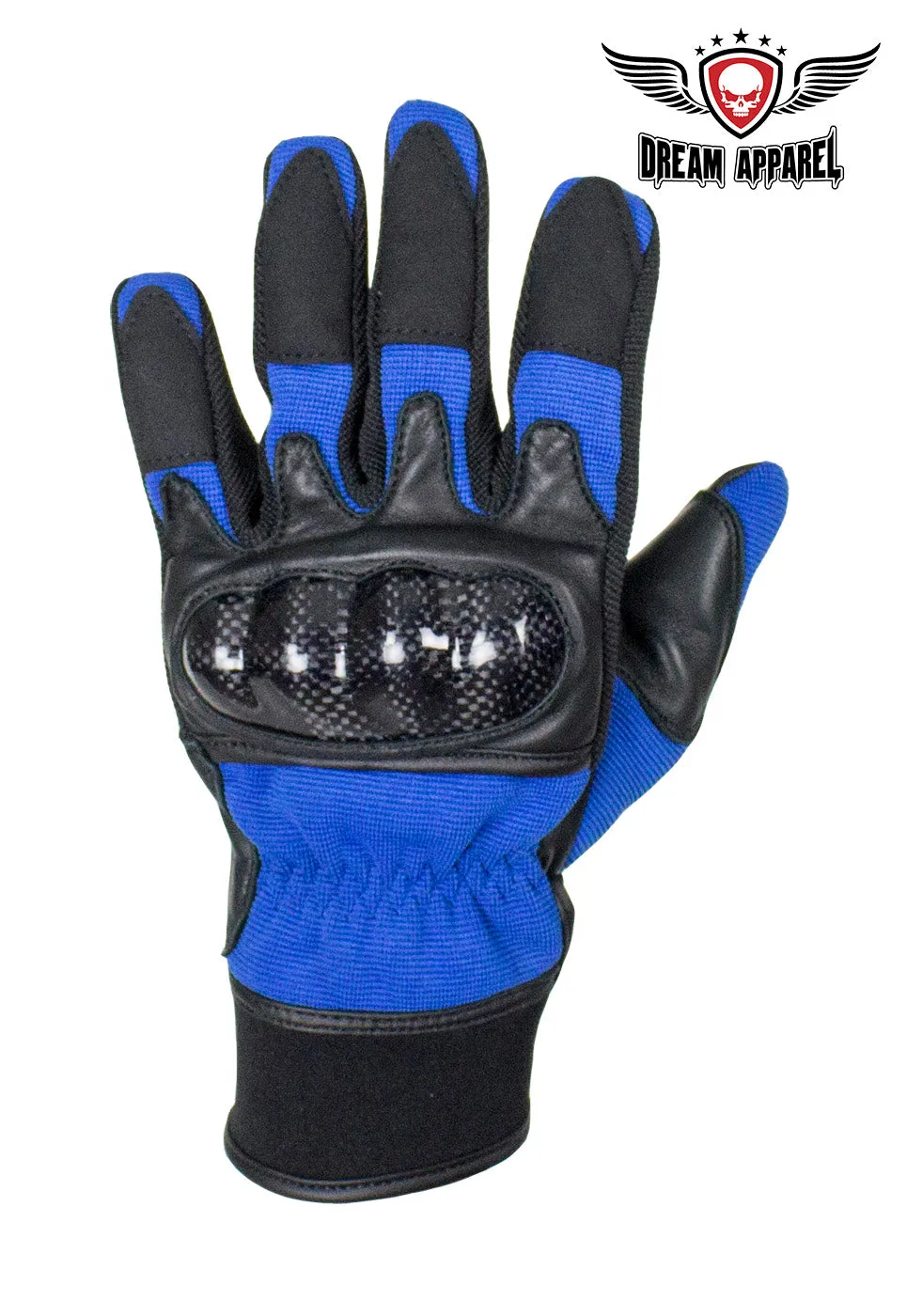 Dream Apparel Blue/Black Knuckle Protector Leather Motorcycle Gloves