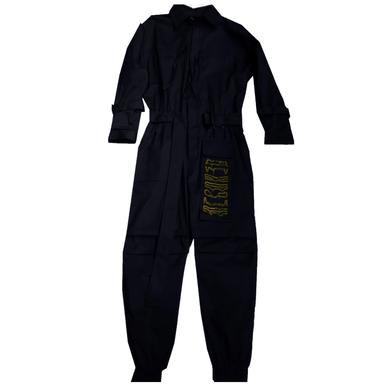 Embroidered with Belt Men Cargo Pants Overall Suit